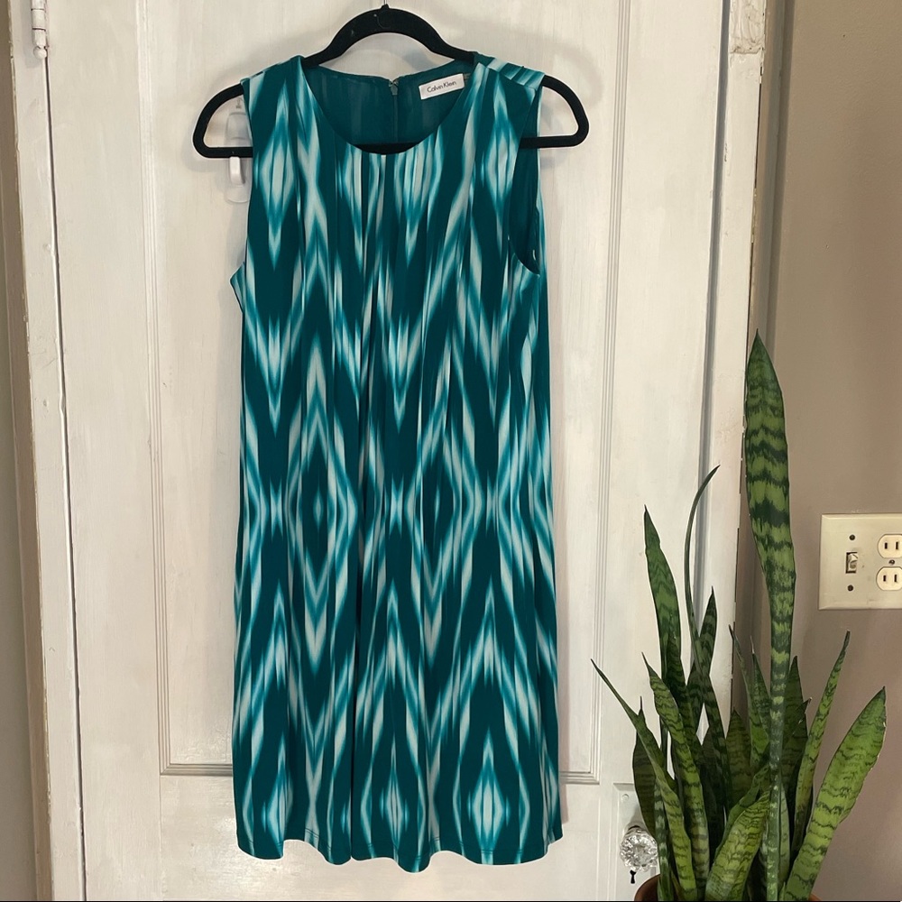 Aqua Patterned sleeveless dress